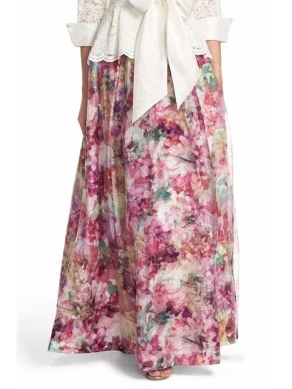 Eliza J Floral A-Line Maxi Skirt in Pink, Magenta and Green